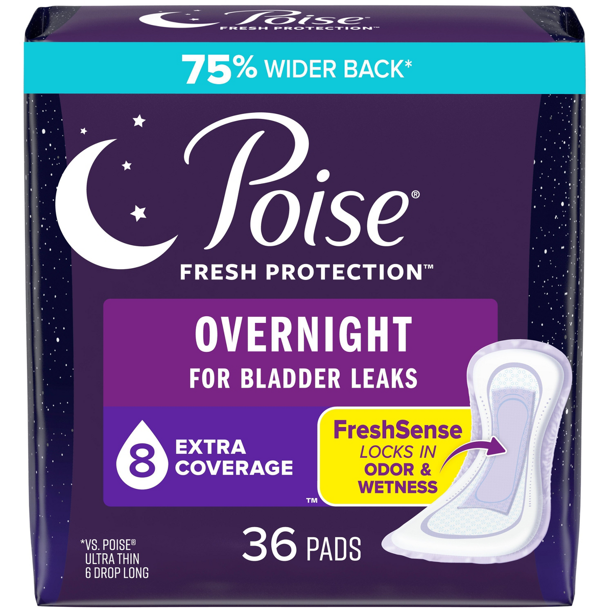 Poise Incontinence Bladder Control & Postpartum Pads for Women, Ultimate Extra Coverage - 8 Drop - Extra Coverage - 36ct
