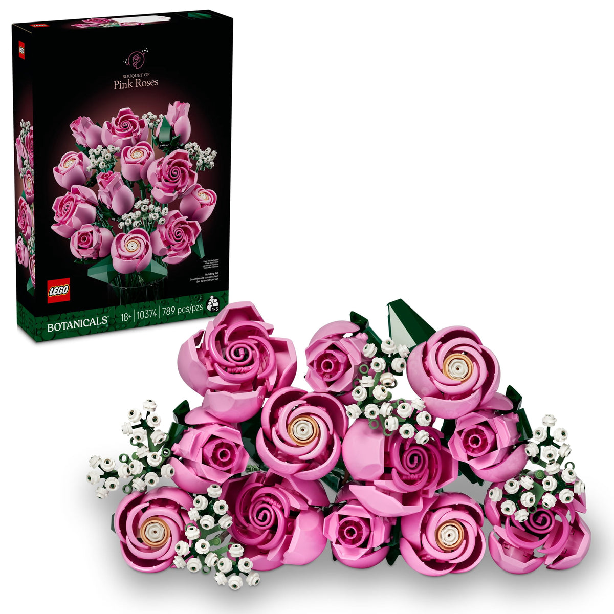 LEGO Botanicals Bouquet of Pink Roses Artificial Flowers Building Set 10374, Ages 18+