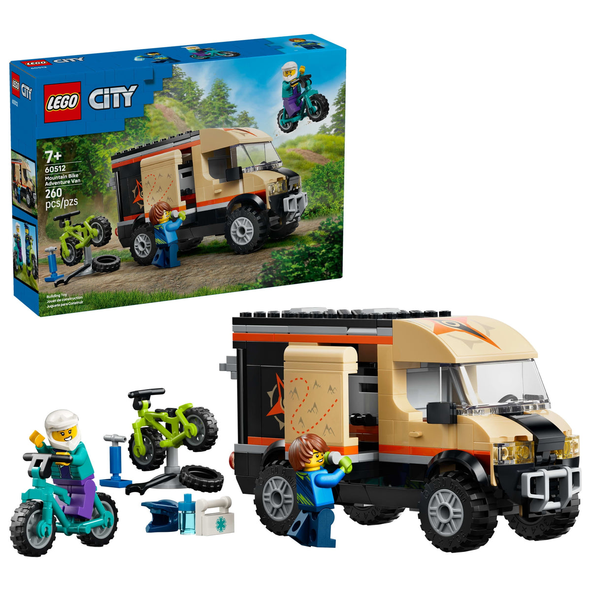 LEGO City Mountain Bike Adventure Van Building Toy Set 60512 with 2 Minifigures, Ages 7+