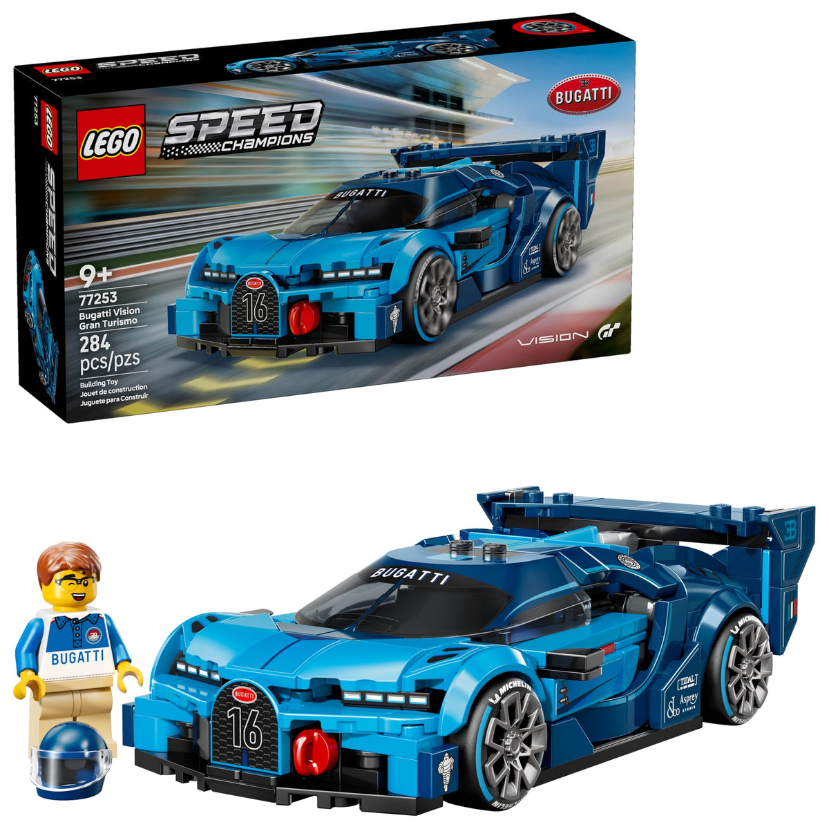 LEGO Speed Champions Bugatti Vision Gran Turismo Hyper Sports Car Building Set 77253 with Driver Minifigure, Ages 9+