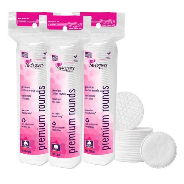 Swisspers Premium Cotton Rounds, 100 Pad 3-Pack (total of 300 Count)