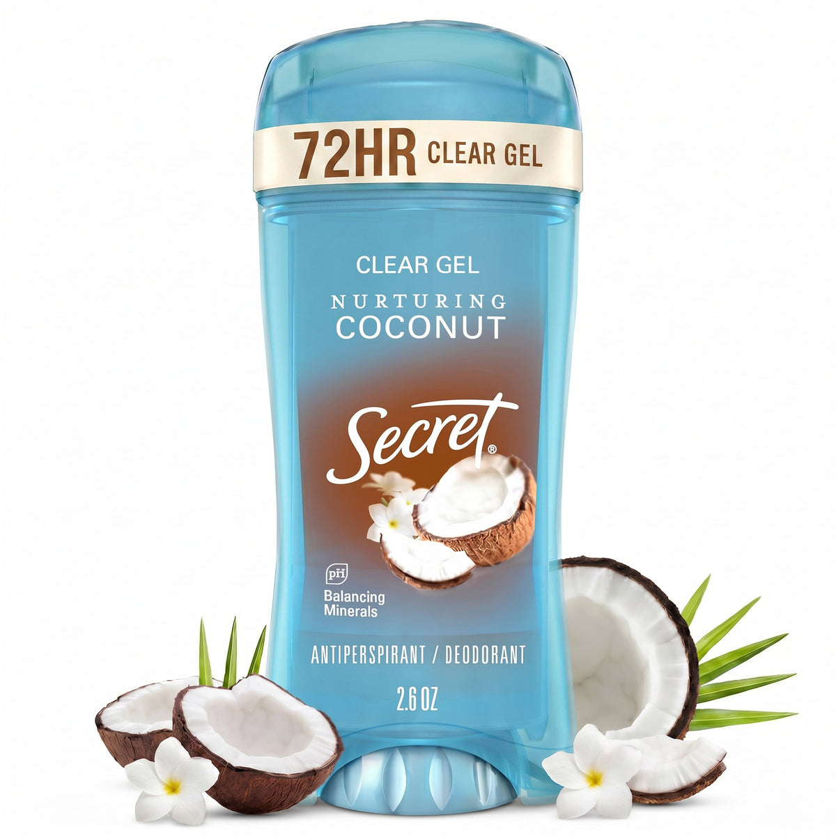 Secret Antiperspirant and Deodorant for Women, Clear Gel, Coconut Scent, 2.6 oz