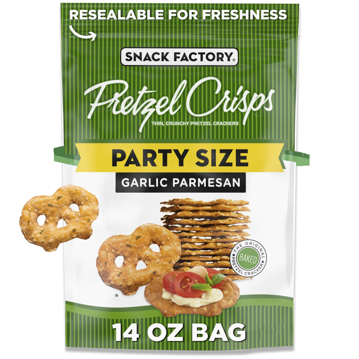 Snack Factory Garlic Parmesan Pretzel Crisps, 14 oz Party Size Bag