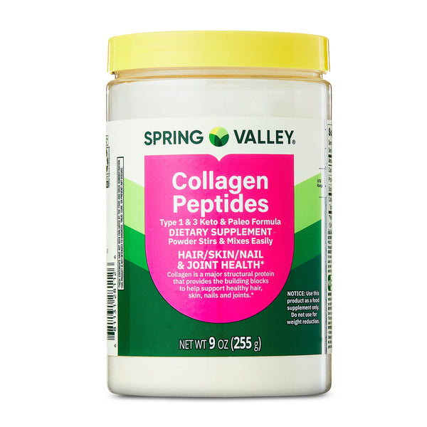 Spring Valley Collagen Peptides Type 1 & 3 Dietary Supplement Powder for Hair/Skin/Nails, 9 oz