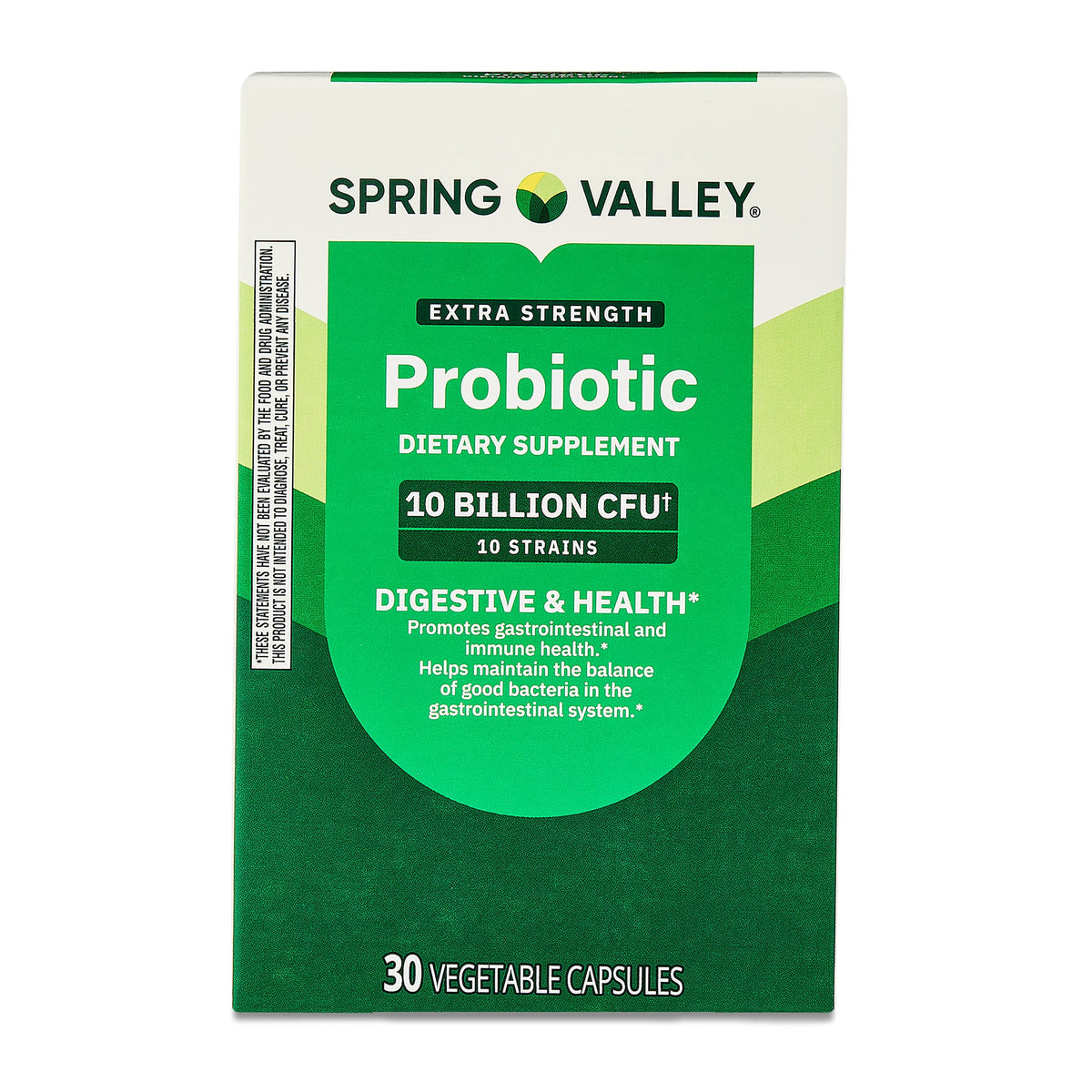 Spring Valley Extra-Strength Probiotic Vegetable Capsules for Digestive and Immune Health, 10 Billion CFU, 30 Count