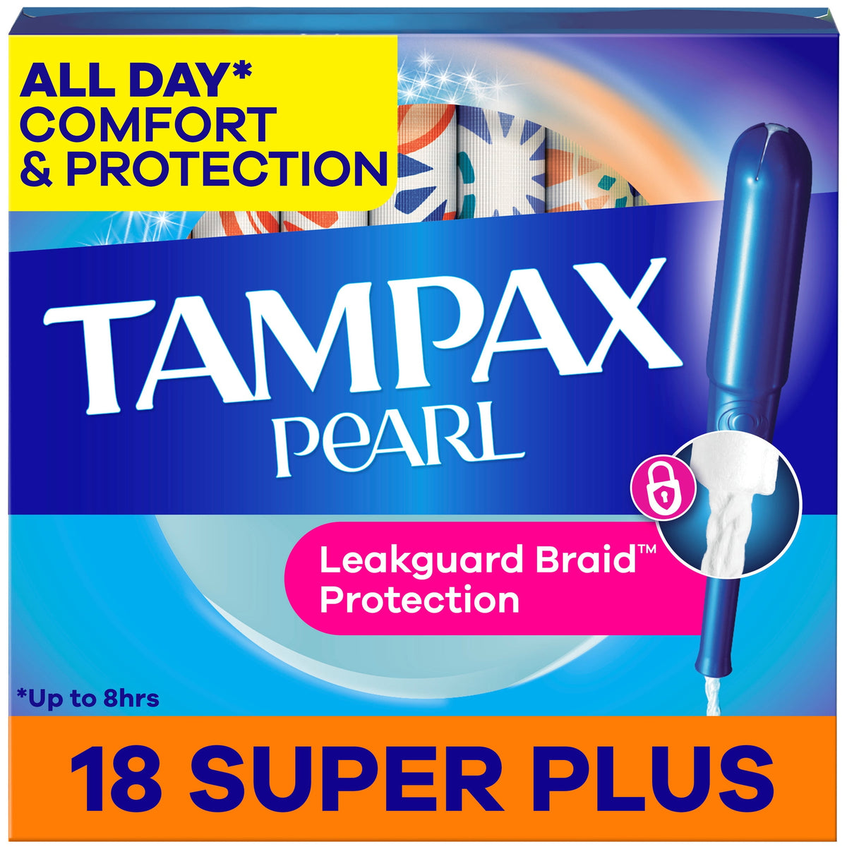 Tampax Pearl Tampons with LeakGuard Braid, Super Plus Absorbency, 18 Count