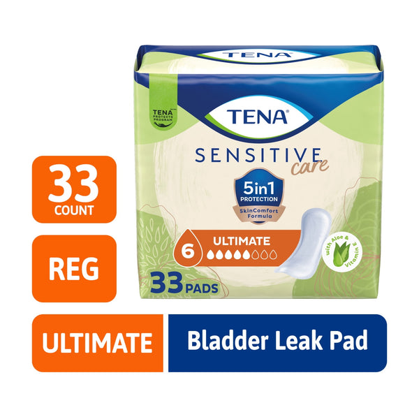 TENA Sensitive Care Ultimate Absorbency Incontinence Pads for Women, 33 ct