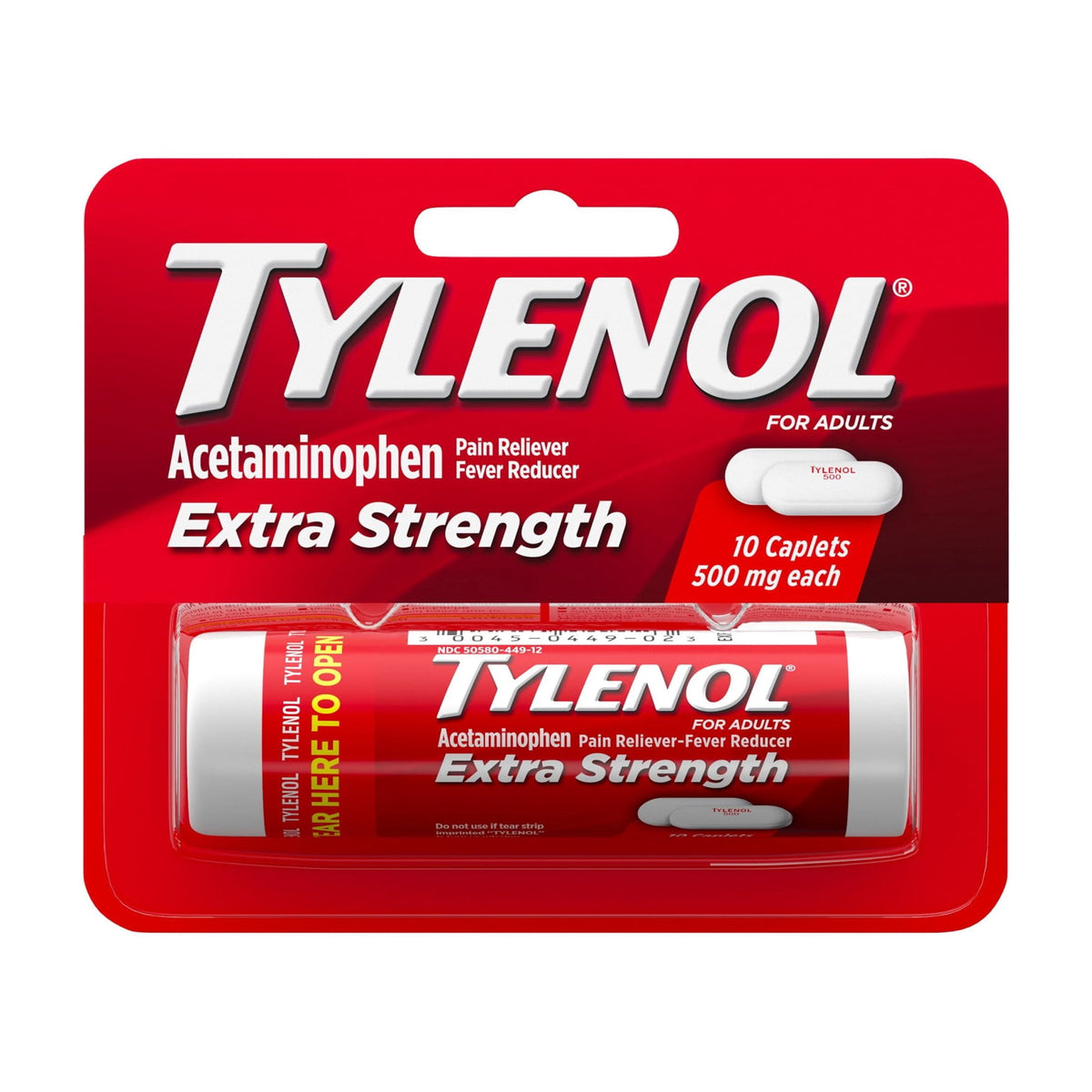 Tylenol Extra Strength 500mg Acetaminophen Caplets, Travel Size, 10 Count