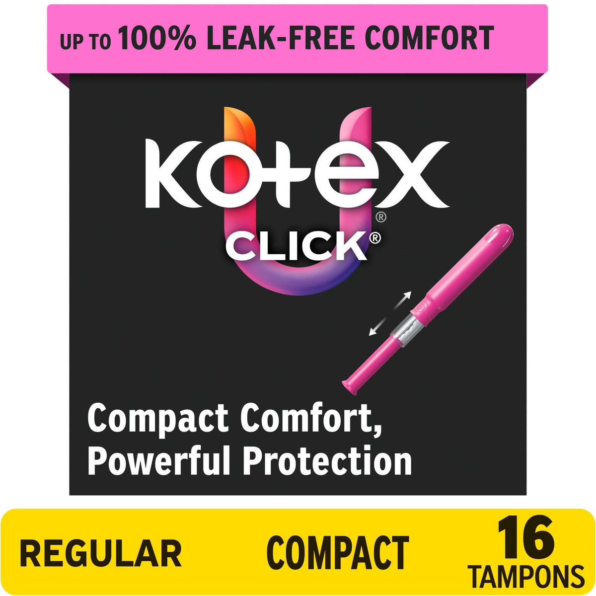 U by Kotex Click Compact Tampons, Regular, Unscented, 16 Count