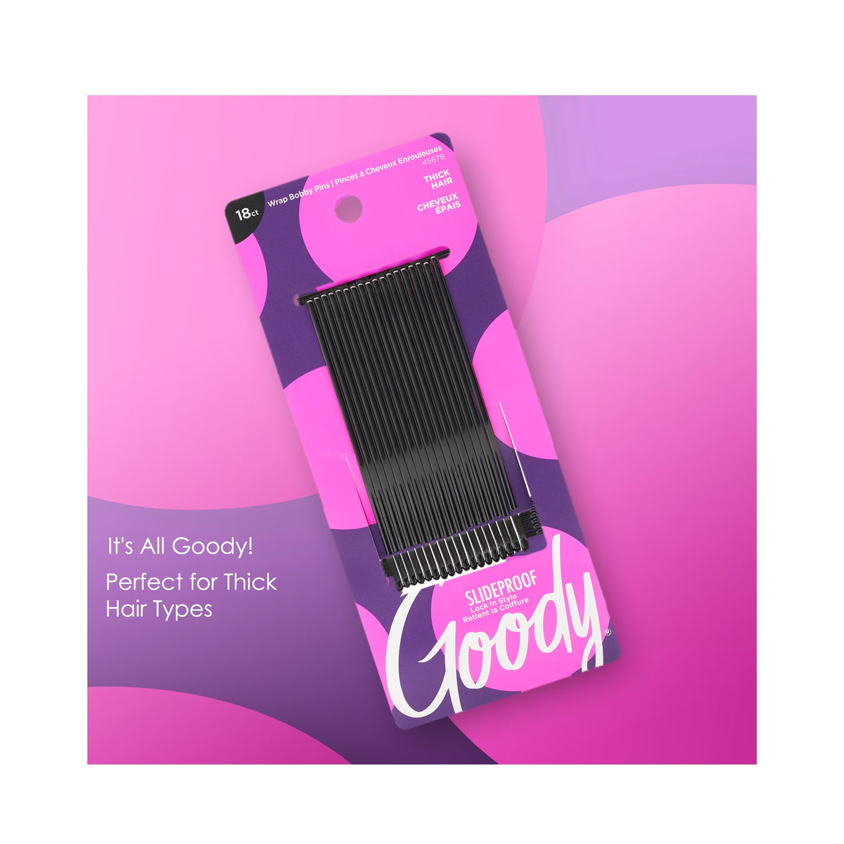 Goody Slide Proof Curved Bobby Pins for Thick Hair, Hair Pins for Buns and Updos, 18 Ct