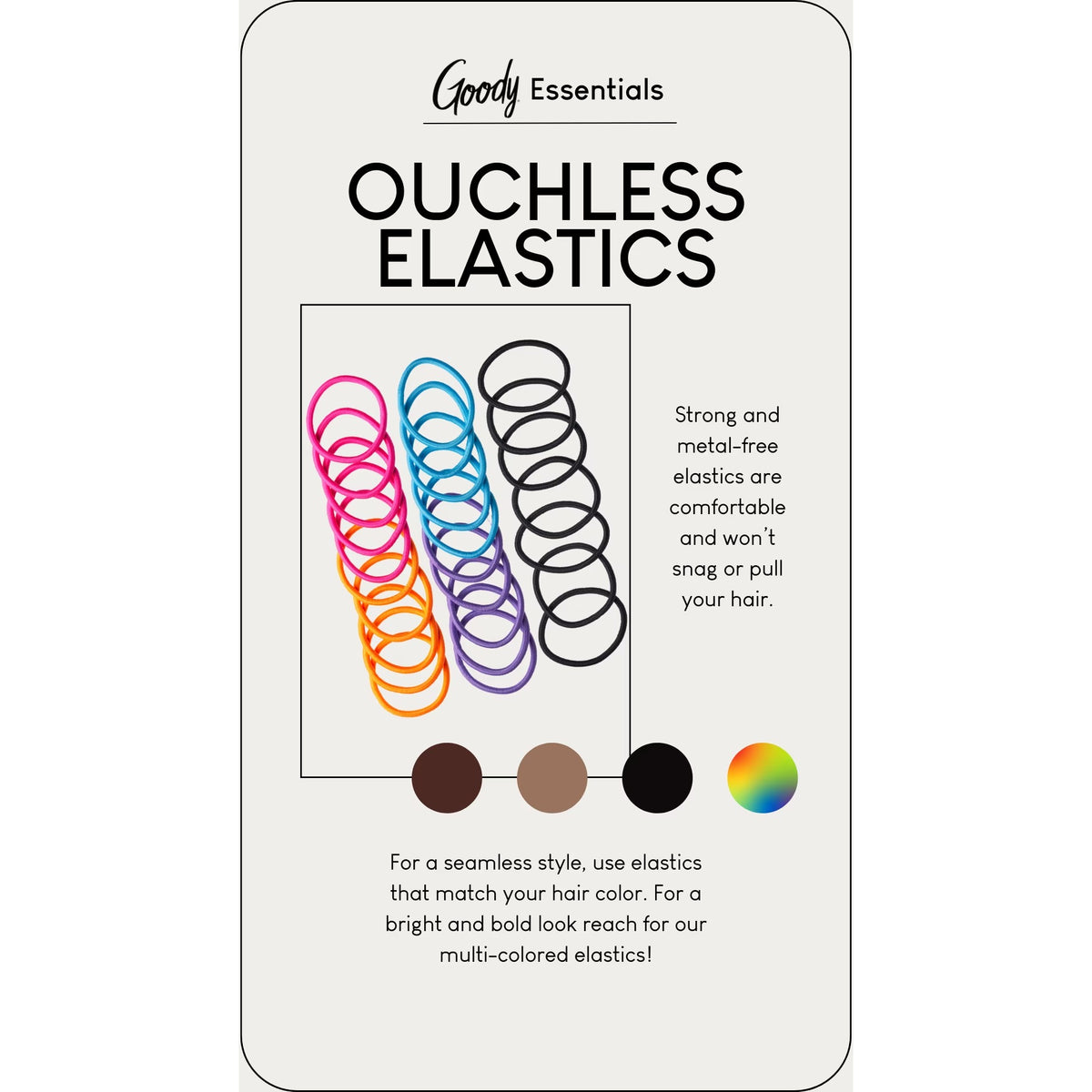 Goody Ouchless Damage-Free 2mm Elastics, Small Size for All Hair Types, Black, 50 Count