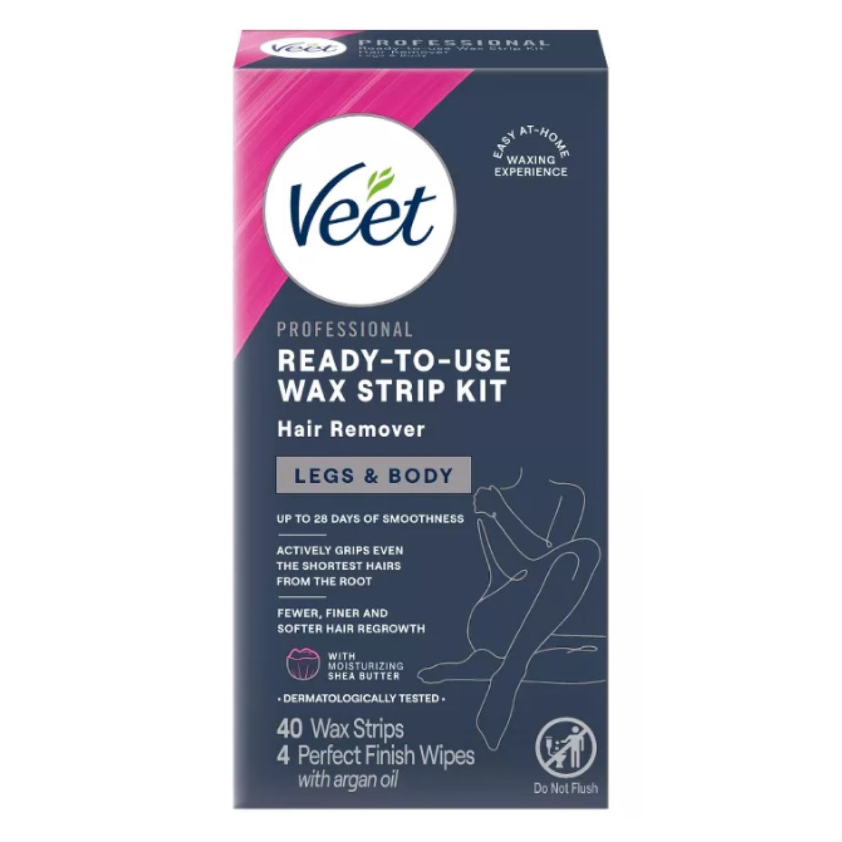 Veet Hair Removal Waxing Kit Strips with Shea Butter, Body Hair Remover for Women, 40 Count