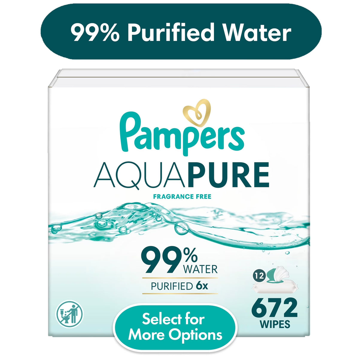 Pampers Aqua Pure Baby Wipes Unscented, 12-Pack, 672 Total Wipes (Select for More Options)