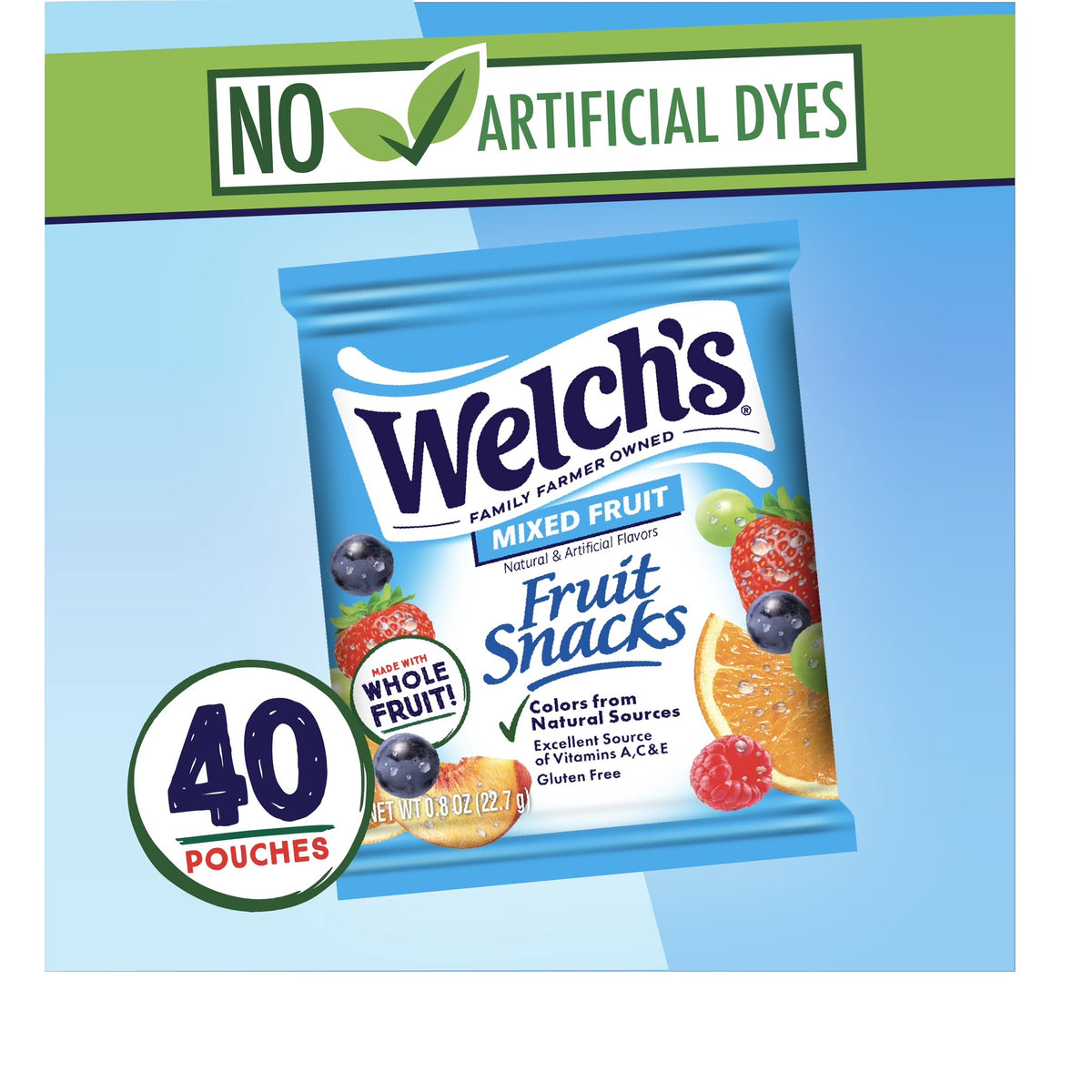 Welch's Fruit Snacks, Mixed Fruit, Soft Gluten Free Kids Snacks, 0.8 oz, 40 Count