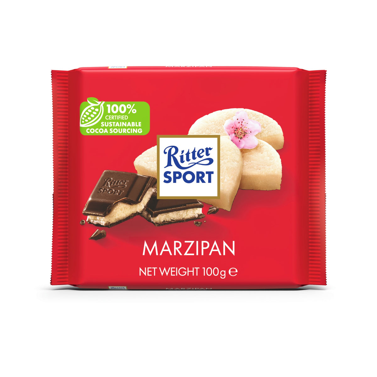 Ritter Sport Dark Chocolate Candy Bar with Smooth German Marzipan Filling, Wrapped, 3.5oz