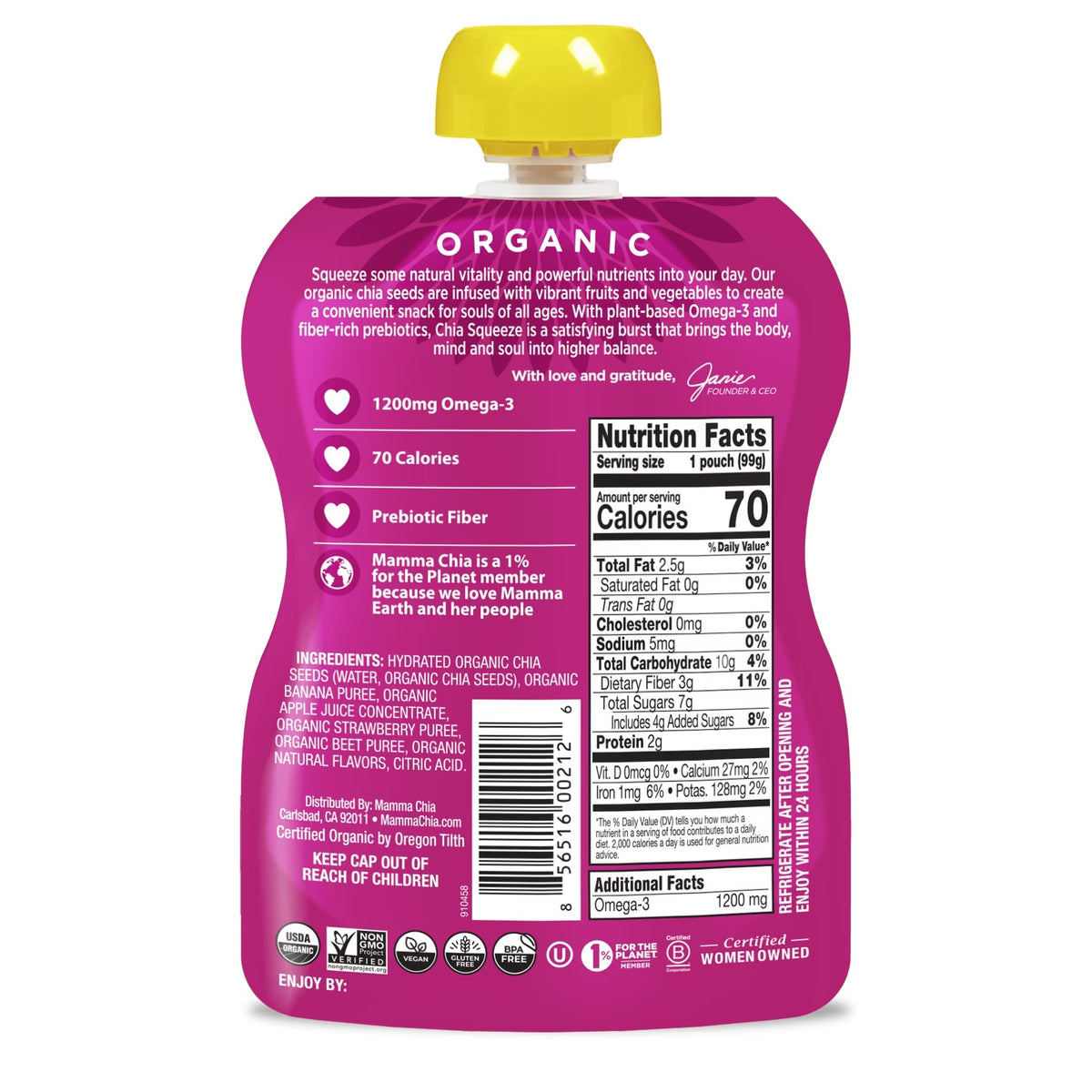 Mamma Chia Squeeze Vitality Snack, Strawberry Banana, 3.5 Oz
