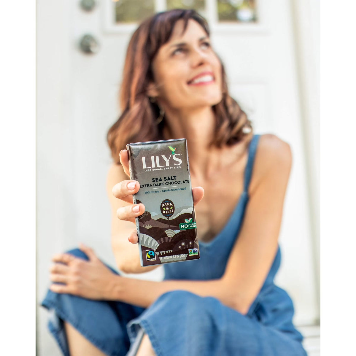 LILY'S Sea Salt Extra Dark Chocolate Style No Sugar Added, Gluten Free Sweets, Bar 2.8 oz