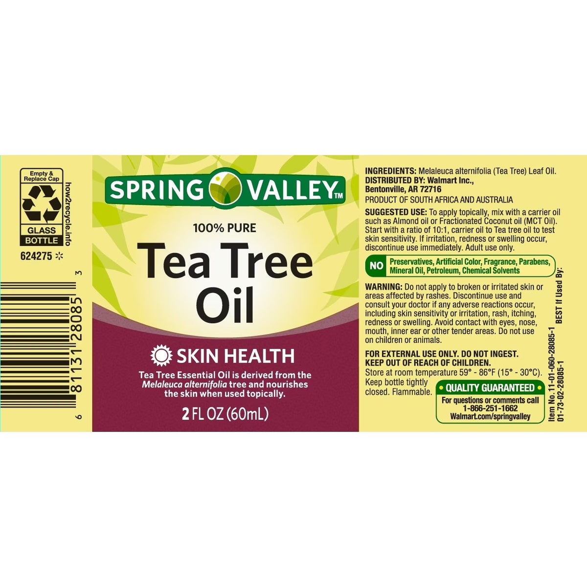 Spring Valley Pure Tea Tree Oil for Skin Health, 2 fl oz