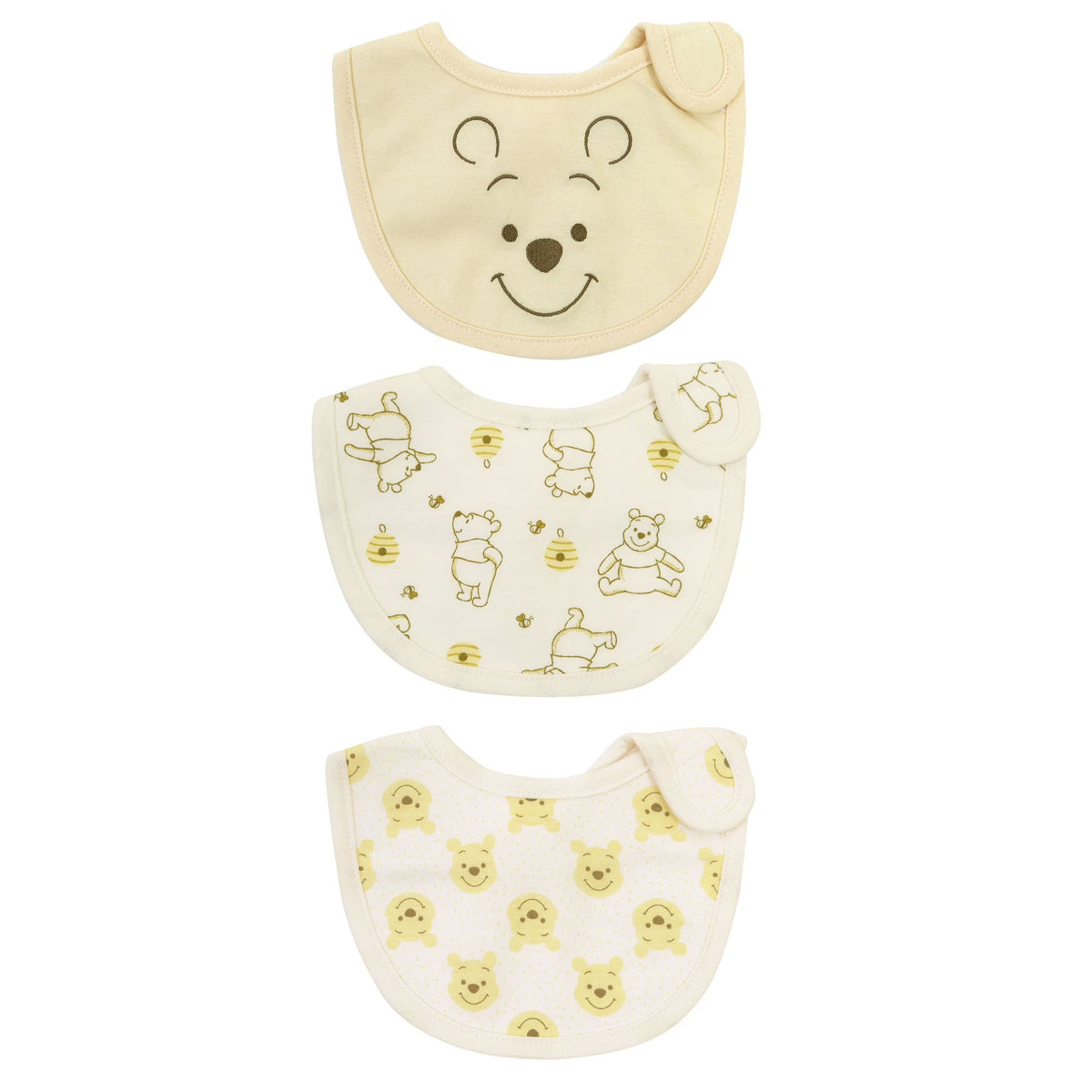 Disney Winnie the Pooh 3 Pack Newborn Side Closure Bibs