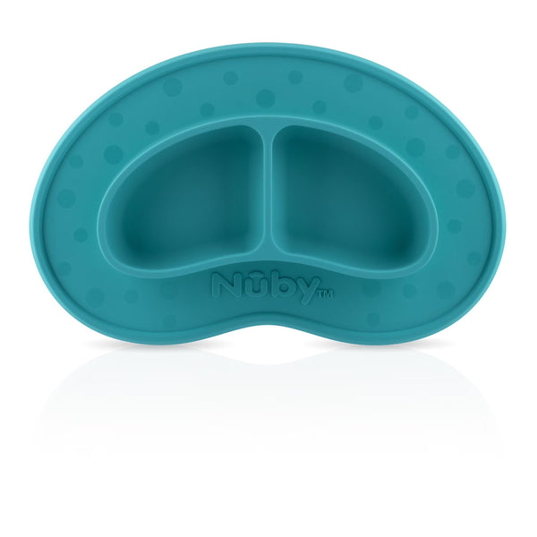 Nuby Sure Grip Silicone Miracle Mat 2-Section Oval Plate, Aqua Blue