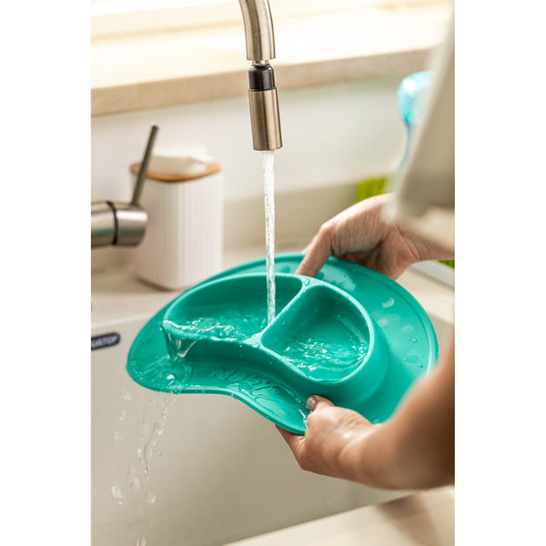 Nuby Sure Grip Silicone Miracle Mat 2-Section Oval Plate, Aqua Blue