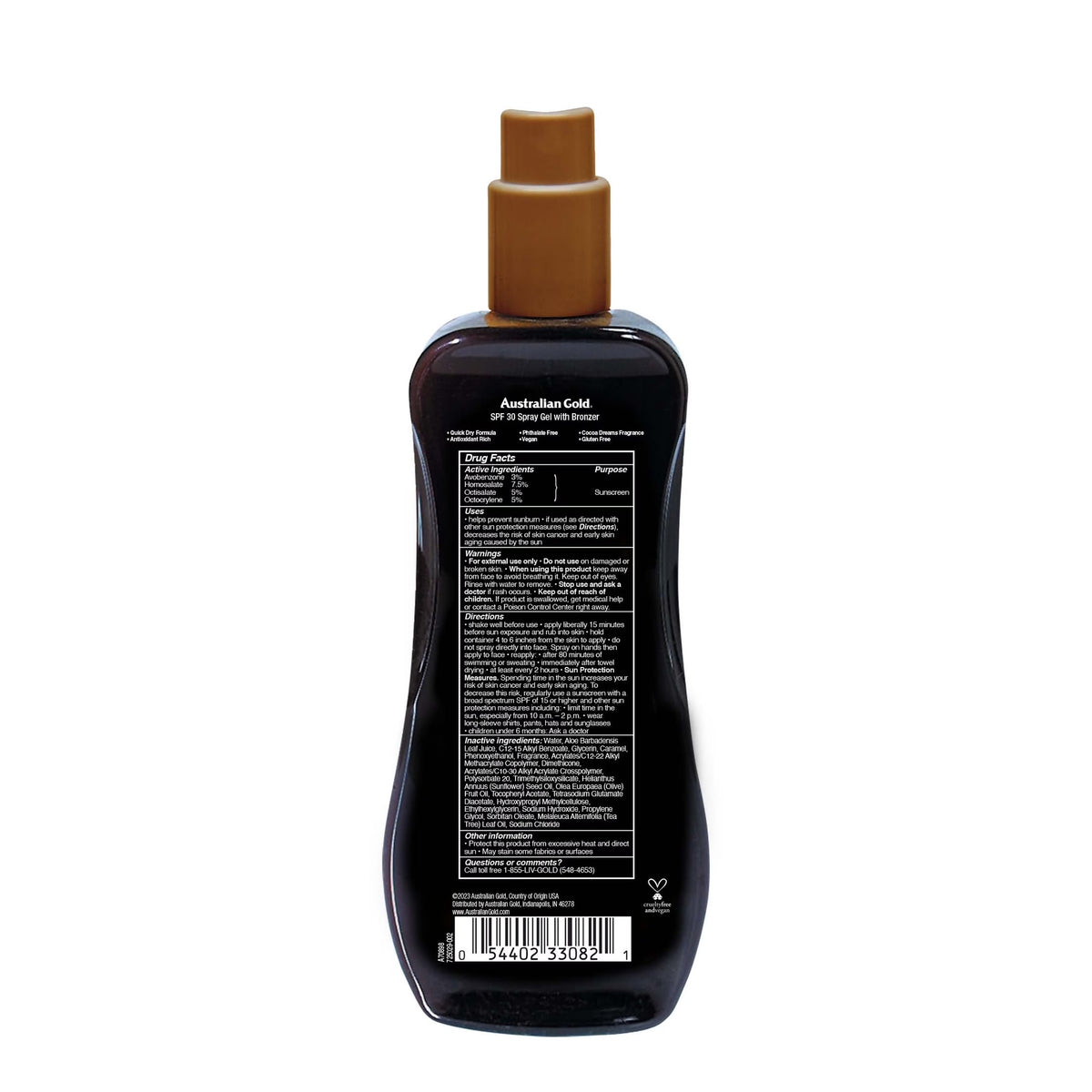 Australian Gold Spray Gel Bronzer SPF 30 Sunscreen, 8 fl. oz