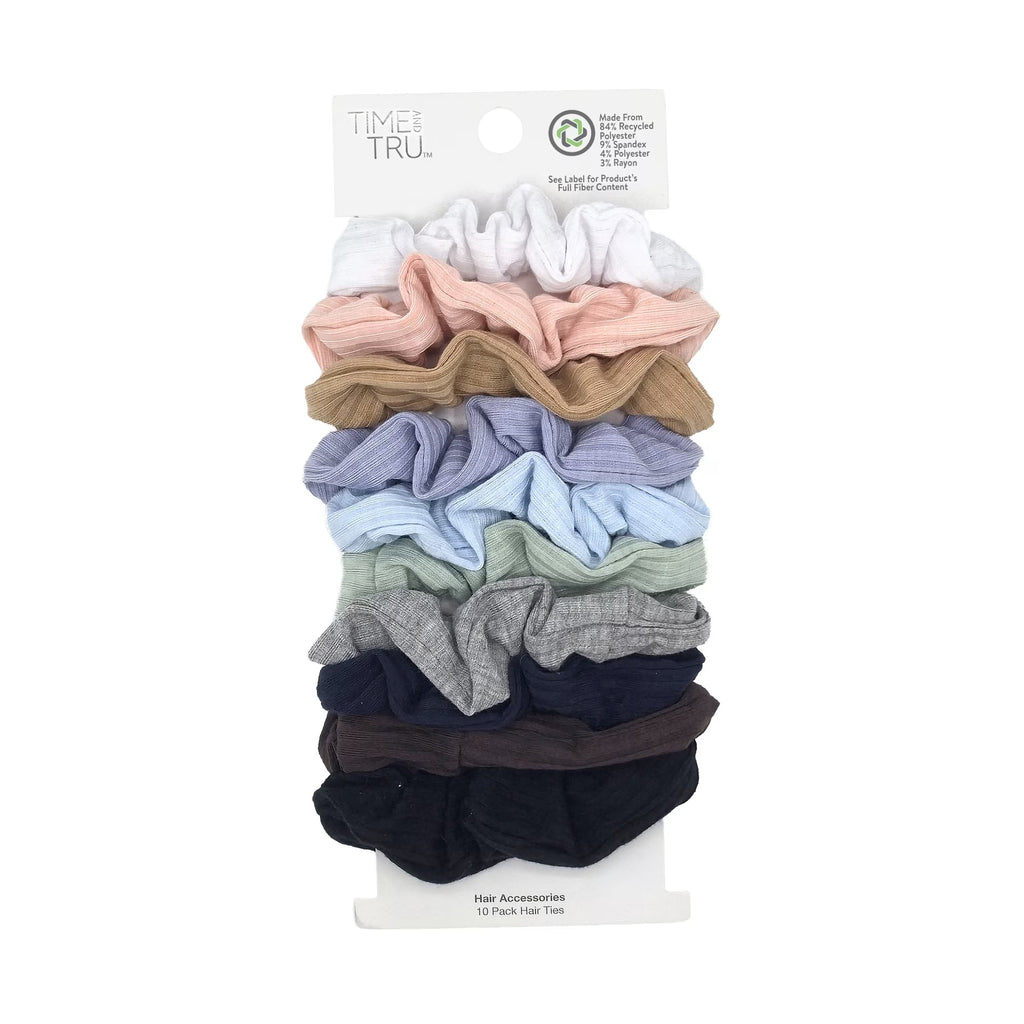 Time and Tru Women's Ribbed Hair Ties, 10-Pack, Multi-Color Ribbed