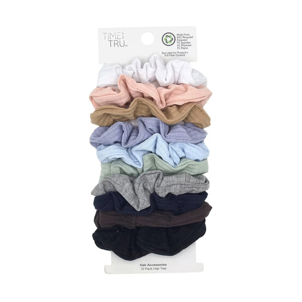 Time and Tru Women's Ribbed Hair Ties, 10-Pack, Multi-Color Ribbed