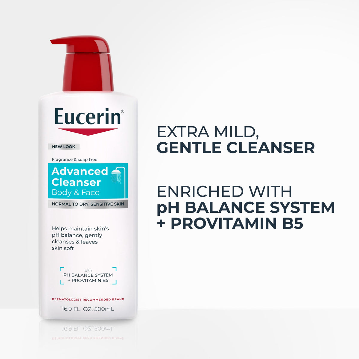 Eucerin Advanced Repair Cleansing Body and Face Cleanser for Normal to Dry, Sensitive Skin, 16.9 fl oz Bottle