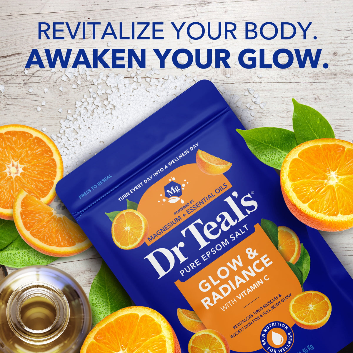 Dr Teal's Epsom Salt Magnesium Soak, Glow & Radiance with Vitamin C & Citrus Essential Oils, 3 lbs