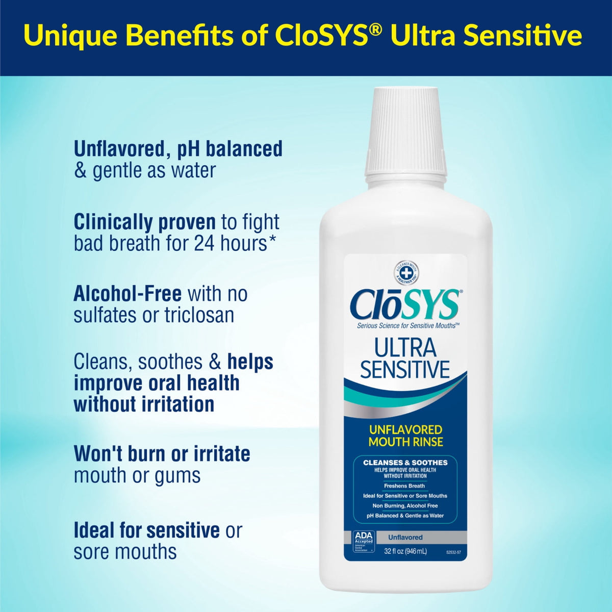 CloSYS Ultra Sensitive Mouthwash, 32 Fl Oz, Alcohol Free Mouthwash