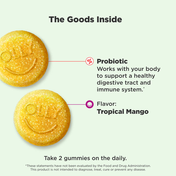 OLLY Probiotic Gummy, Immune & Digestive Health, Probiotic Supplement for Adults, Mango, 50 Count