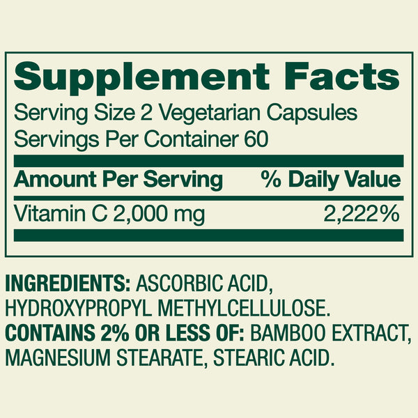 Spring Valley Ultra Strength Vitamin C, 2,000 mg, 120 Count, Dietary Supplement Capsules for Immune Health