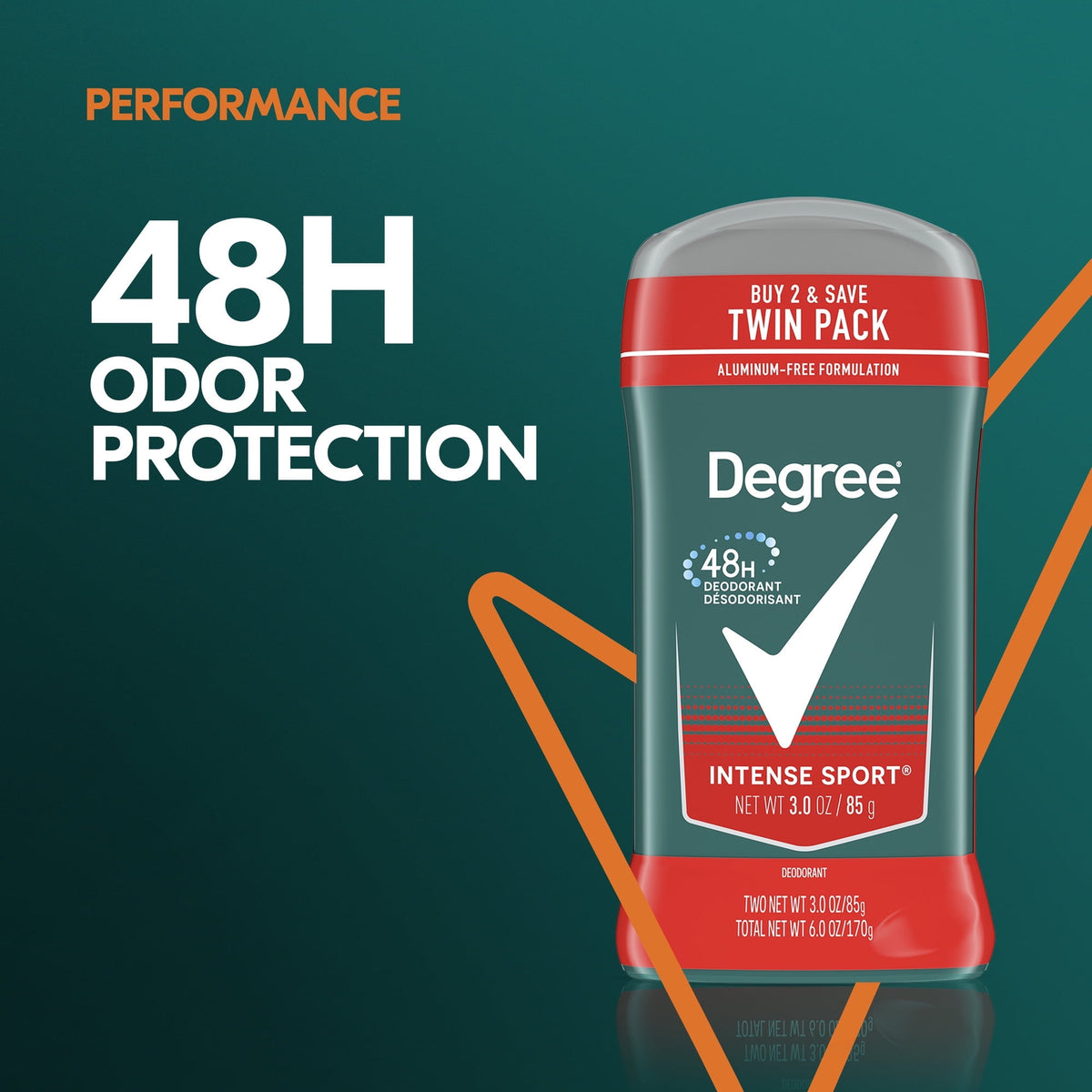 Degree Men Original Deodorant 48-Hour Odor Protection Intense Sport Deodorant For Men 3 oz Twin
