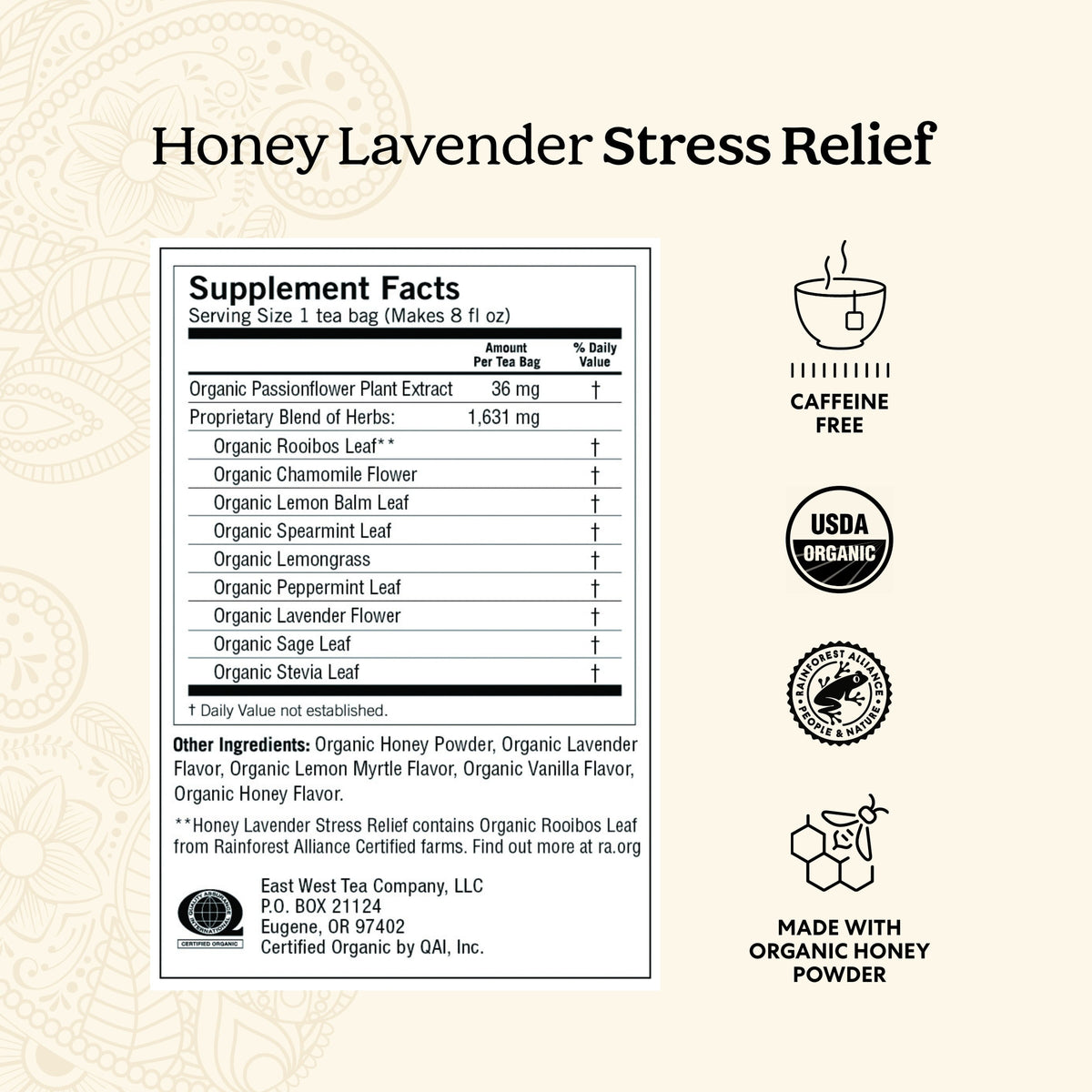 Yogi Honey Lavender Stress Relief, Organic Herbal Wellness Tea Bags, 16 Count