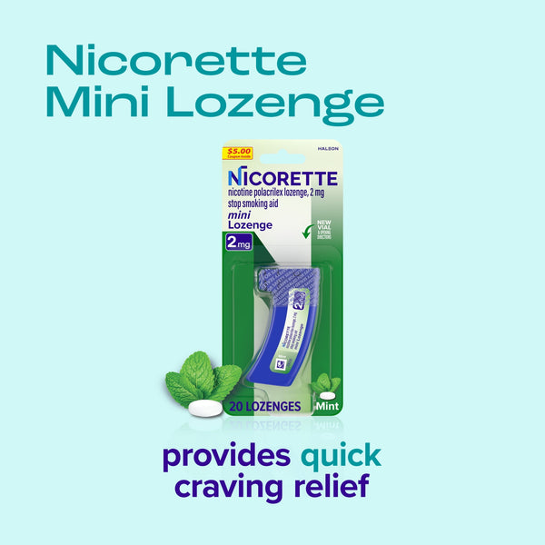 Nicorette Mini Nicotine Lozenges Stop Smoking Aid 2 Mg Mint - 20 Ct