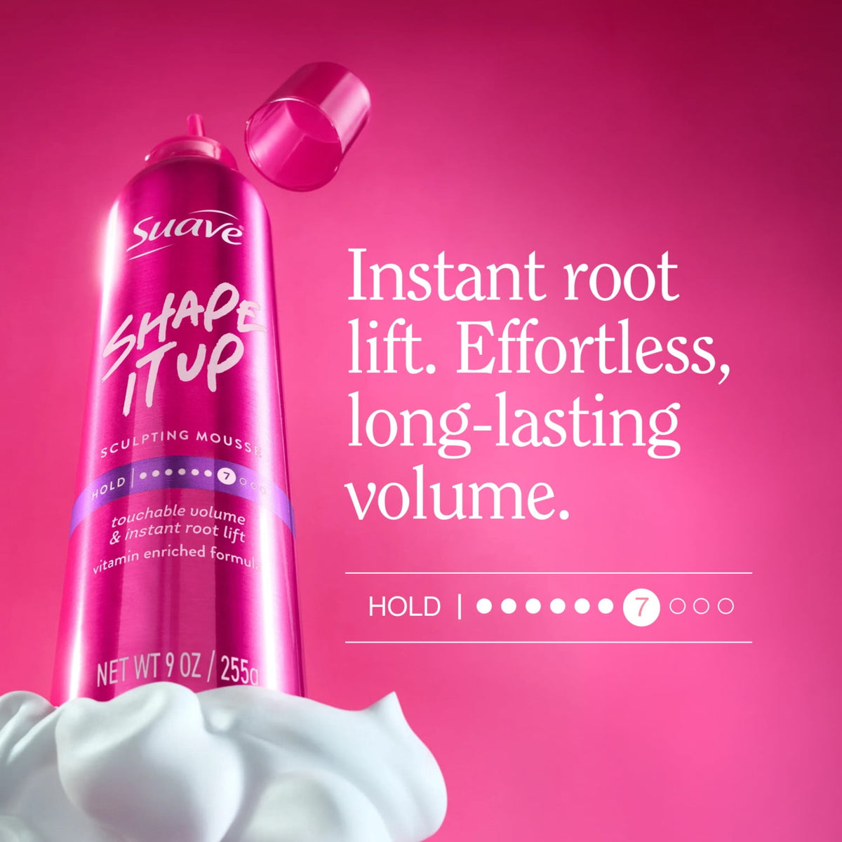 Suave Shape It Up Sculpting Mousse for Women, Flexible Hold, Root Lift, Volumizing Mousse for Fine Hair, Humidity-Resistant Body, 9 oz