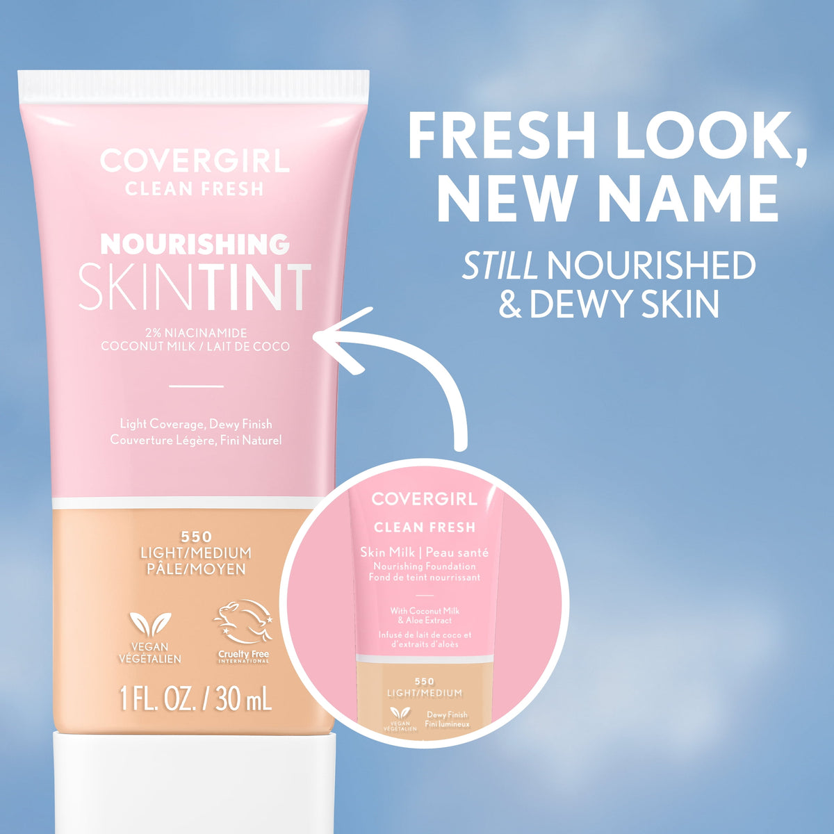 COVERGIRL Clean Fresh Nourishing Skin Tint, Dewy Finish, Tan/ Rich, 1 fl oz (Packaging May Vary)