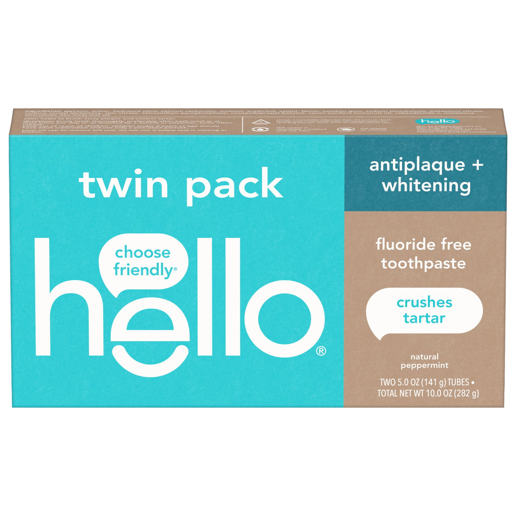 hello Antiplaque and Whitening Fluoride Free Toothpaste, Natural Peppermint, 2 Pack, 5 oz