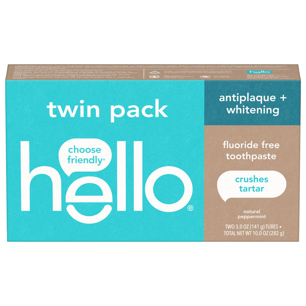 hello Antiplaque and Whitening Fluoride Free Toothpaste, Natural Peppermint, 2 Pack, 5 oz