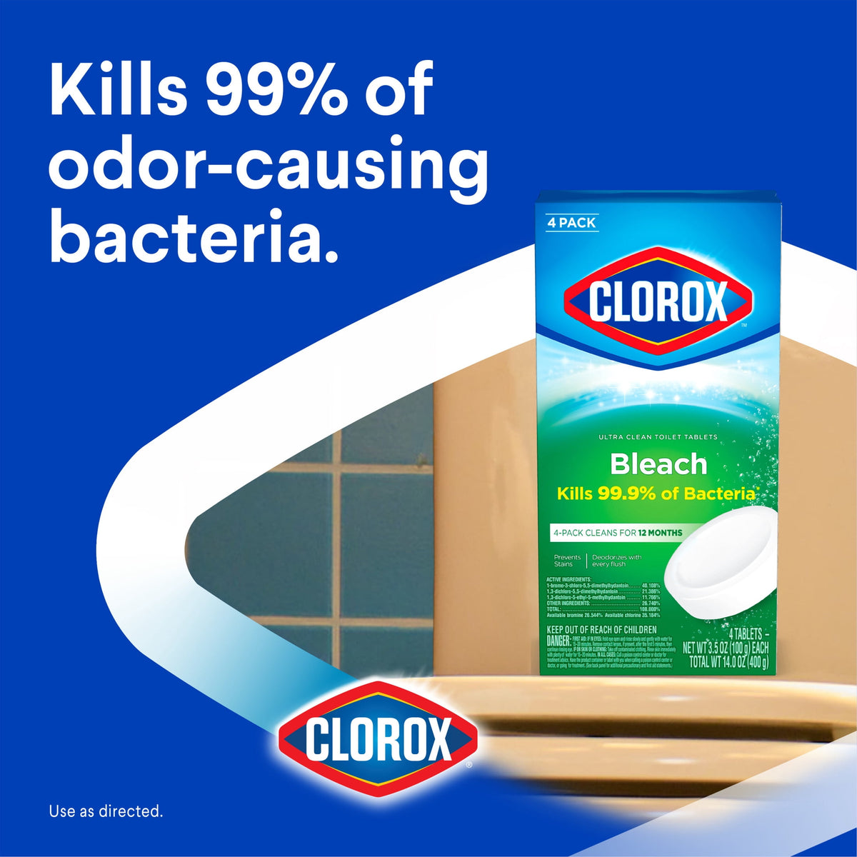 Clorox Ultra Clean Toilet Tablets with Bleach Bathroom Cleaner, 4 Pack