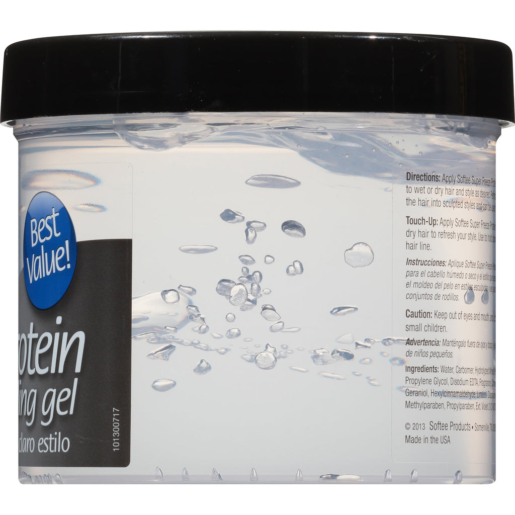 Softee Super Freeze Protein Styling Gel 32 oz. Jar, Unisex, Clarifying, Strengthens Hair