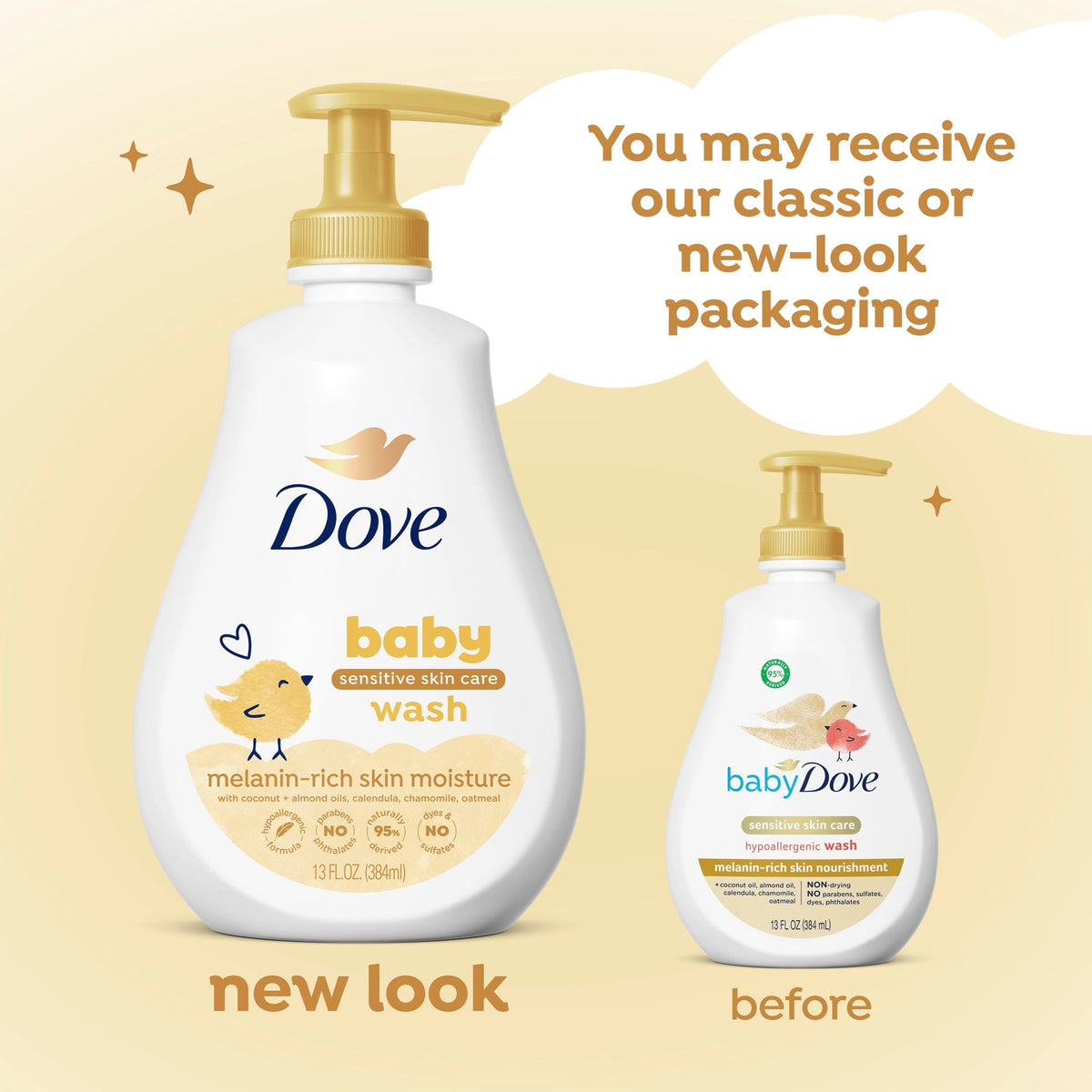 Baby Dove Sensitive Baby Wash For Baby Bath Time Melanin-rich Skin Nourishment Tear-Free And Hypoallergenic ,13 fl oz