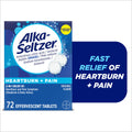 Alka-Seltzer Heartburn Relief and Pain Relief, Aspirin + Antacid Effervescent Tablets, 72 Count