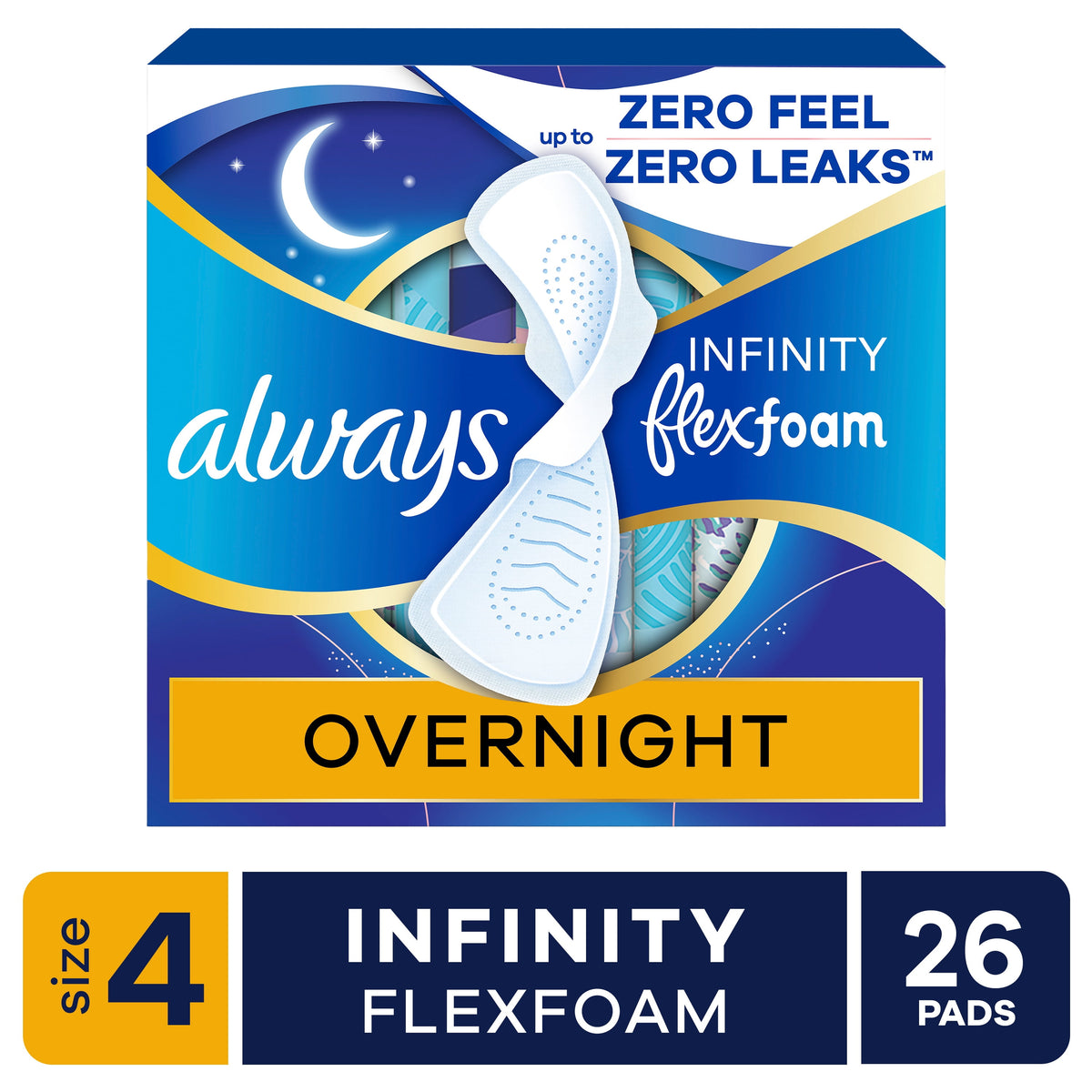 Always Infinity FlexFoam Pads, Size 4, Overnight, Wings, Unscented, 26 Count
