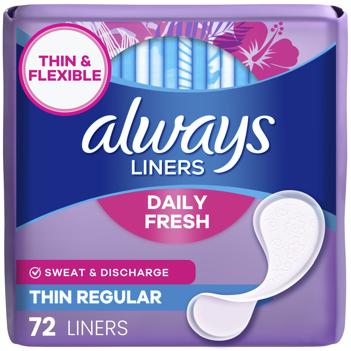 Always Thin No Feel Protection Daily Liners Regular Absorbency Unscented, 72 Ct