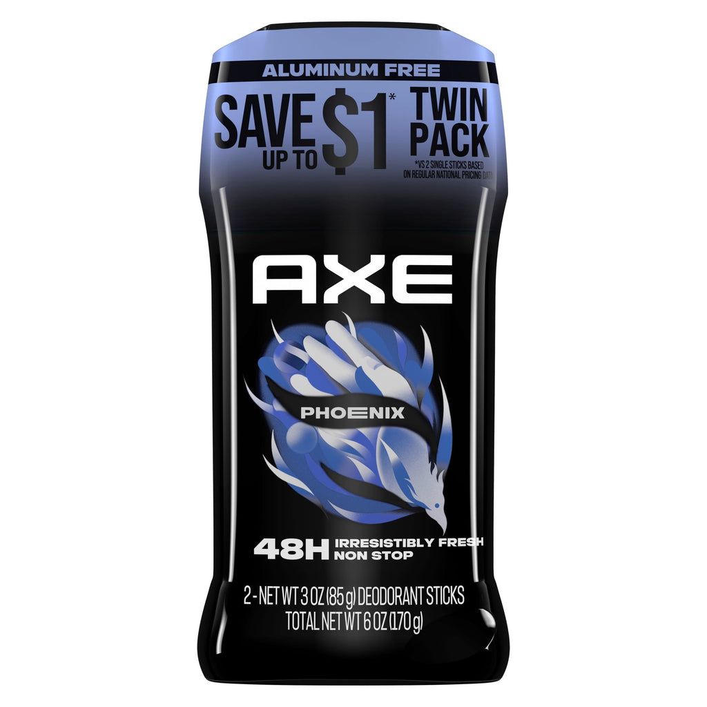 AXE Deodorant Stick For Men For Long Lasting Odor Protection, Phoenix Crushed Mint & Rosemary Men's Deo, Aluminum Free ,3 oz Twin Pack