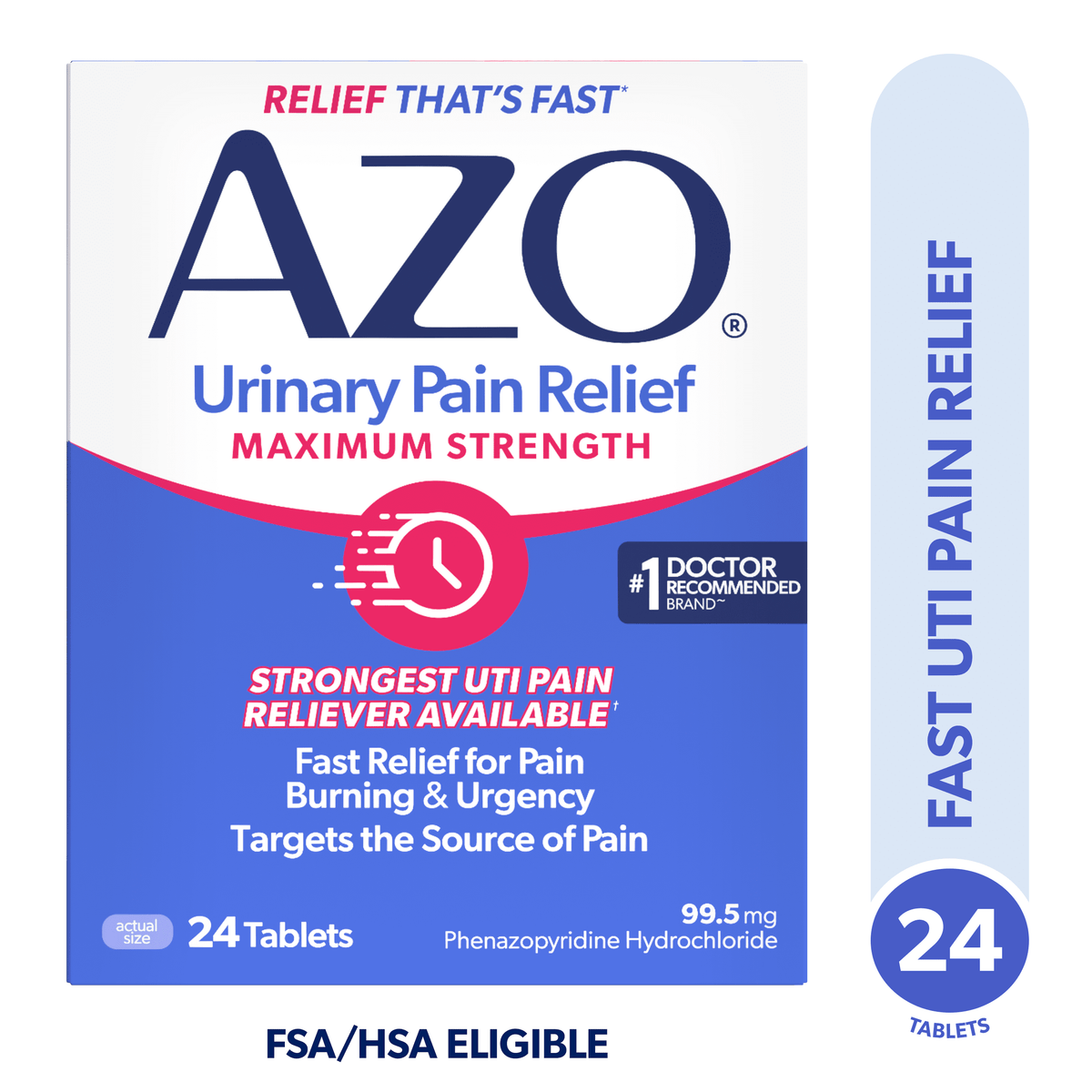 AZO Urinary Pain Relief Maximum Strength Tablets, Promotes Fast Relief for UTI Pain & Burning, FSA/HSA Eligible, 24 Count