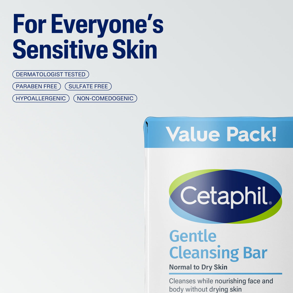 Cetaphil Gentle Face Cleanser and Body Wash Bar for Dry to Normal, Sensitive Skin Value Pack, 4.5 oz (Pack of 3)