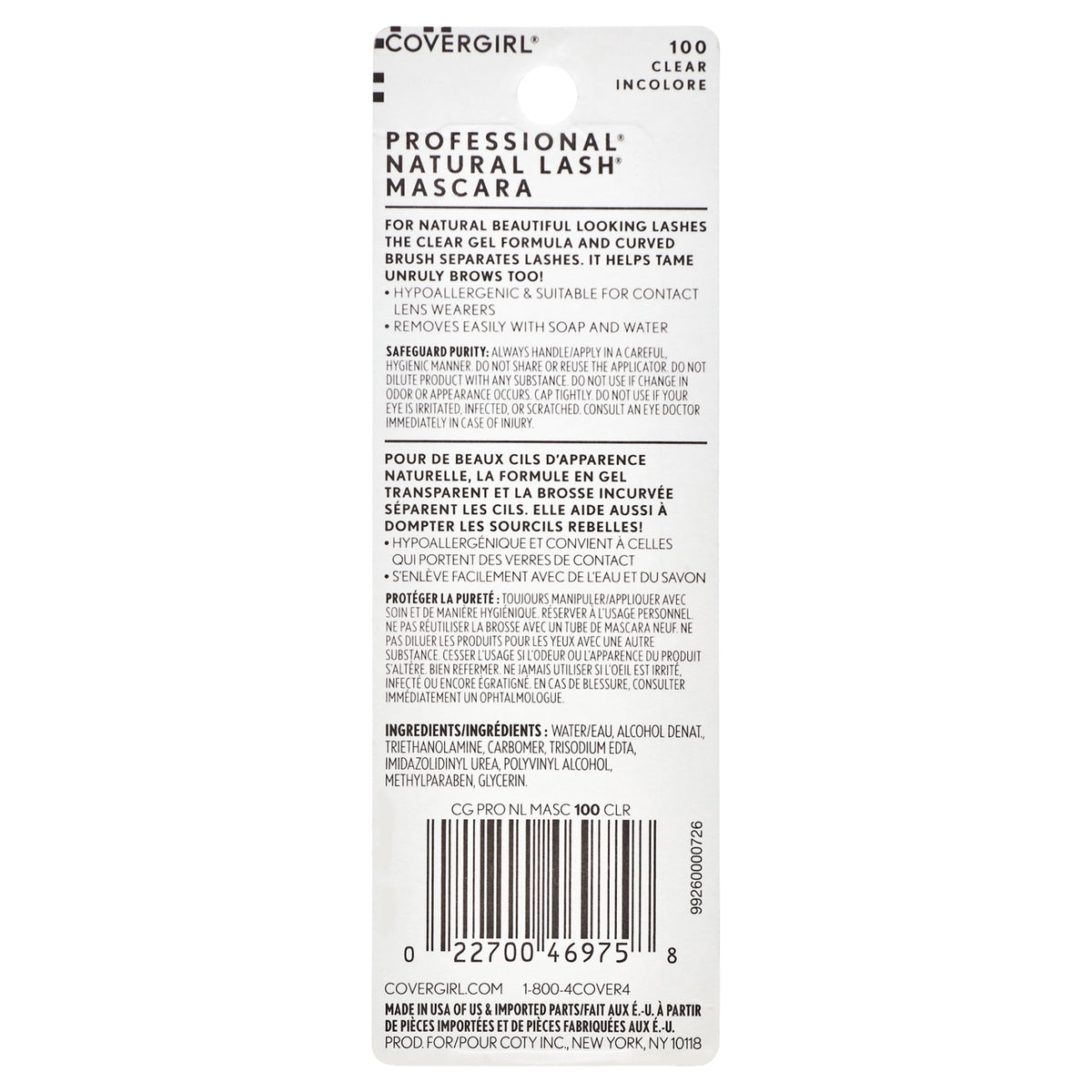 COVERGIRL Professional Natural Lash Mascara, Clear & Light Mascara, 0.34 Fl Oz ,Clear Eyebrow Gel, Hypoallergenic Mascara, Washes Off Easily, Tames